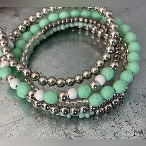Teal Green and Silver 5 strand Memory Wire Bracelet